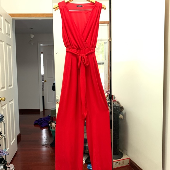 Red Wide Leg Jumpsuit - Picture 4 of 4